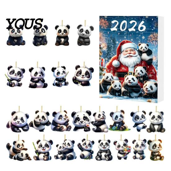 Christmas Countdown Calendar Panda Advent Calendars 2026, 2D Acrylic Cute Hanging Ornaments for Themed Party Favors Xmas Tree, 24 Days Calendar, Gifts