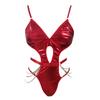 Porn Sexy Lingerie Latex Bodysuit Women Underwear Hollow Out PU Leather Bodysuit Erotic Lingerie Chain Bondage Teddy Bodys Mujer