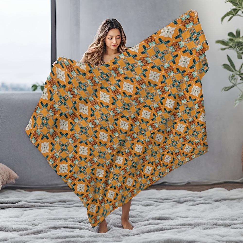Vibrant Geometric Pattern Flannel printed blanket suitable for all seasons suitable for living room office sofa and travel