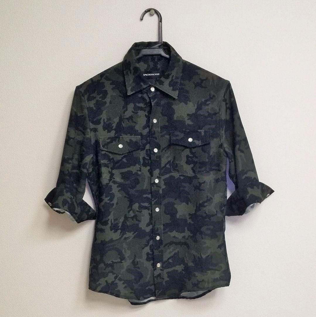 

[USED] Jack Rose / 3/4 Sleeve Camouflage Shirt for Y2K, Achieve, and K-Pop Fans