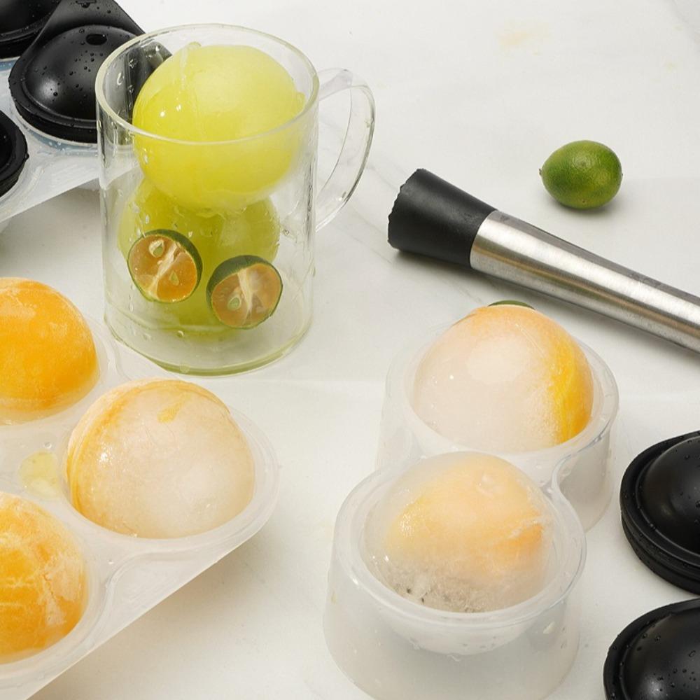 Large Silicone Ice Cube Tray With Lid Big Ice Ball Maker Round Sphere for Whiskey/ Cocktails/Bourbon