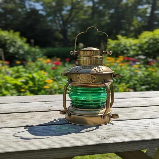Mosiężna latarnia okrętowa, czerwone zielone szkło, morska lampa naftowa