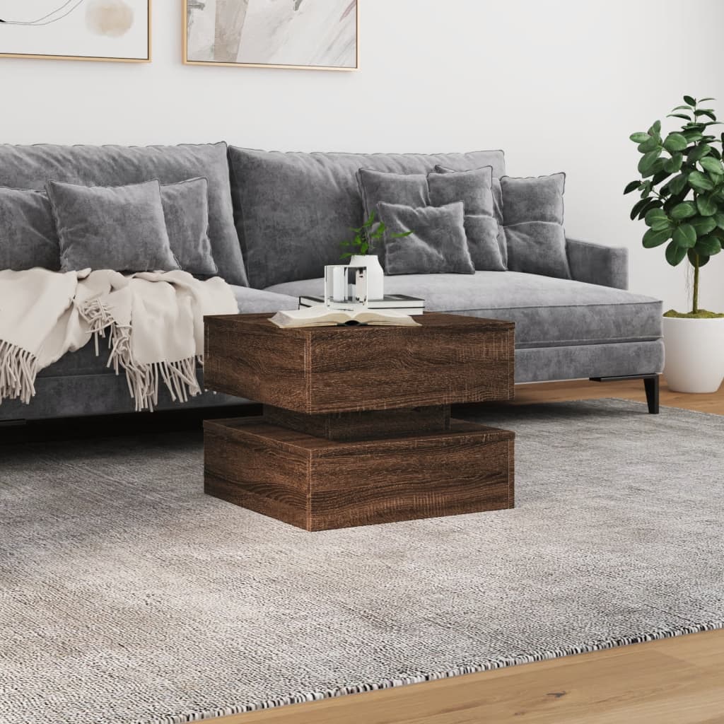 LED Coffee Table In Brown Oak Look 50 X 50 X 40 Cm