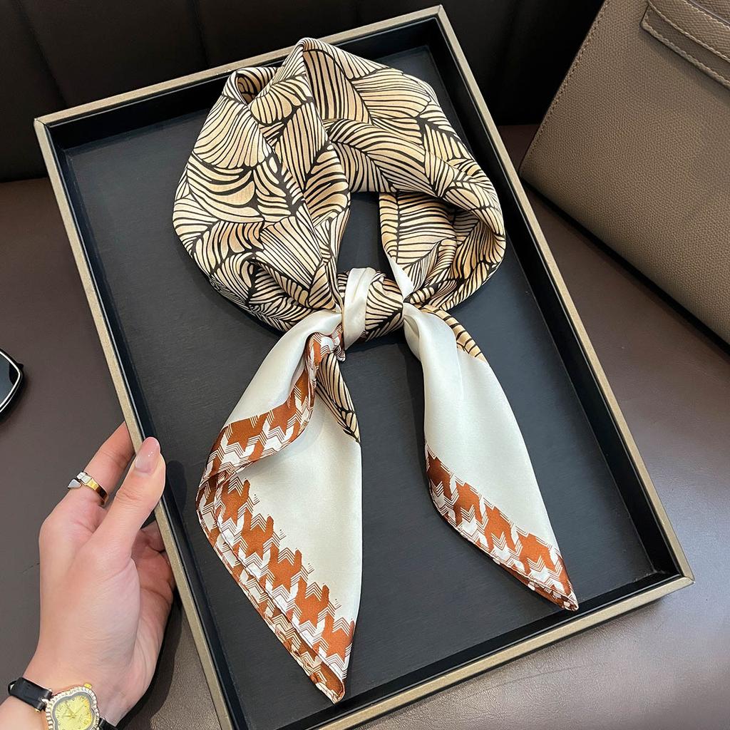 New Floral Print Silk Feeling 70cm Square Scarf Women Foulard Cashew Neckerchief Lady Satin Head Hijab Female Decorate Neck Ties