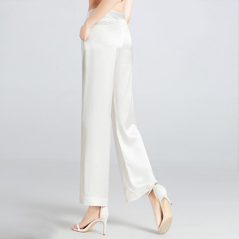 2025 Women's Mulberry Silk Wide-Leg Pants: Loose, White, Straight, Large Size, Casual Spring/Summer Wear