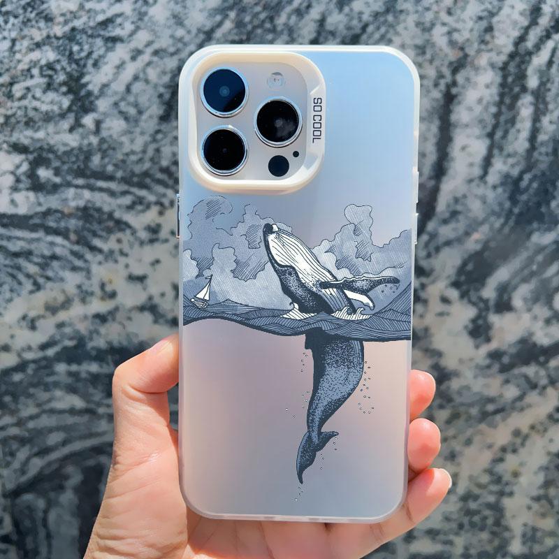 Cool Ocean Turtle Pattern Phone Case For iPhone 15 14 Pro Max 11 12 13 Pro Max Mini 15 Plus Sea Blue Turtle Design Laser Covers