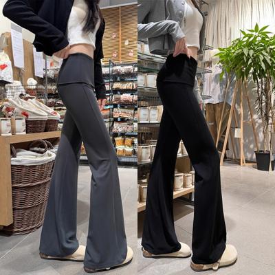 Graue Mikro-Zug-Hose Damen Herbst Neu Hochtailliert Lässig Faul Locker und Dünn Sport-Glockenhose