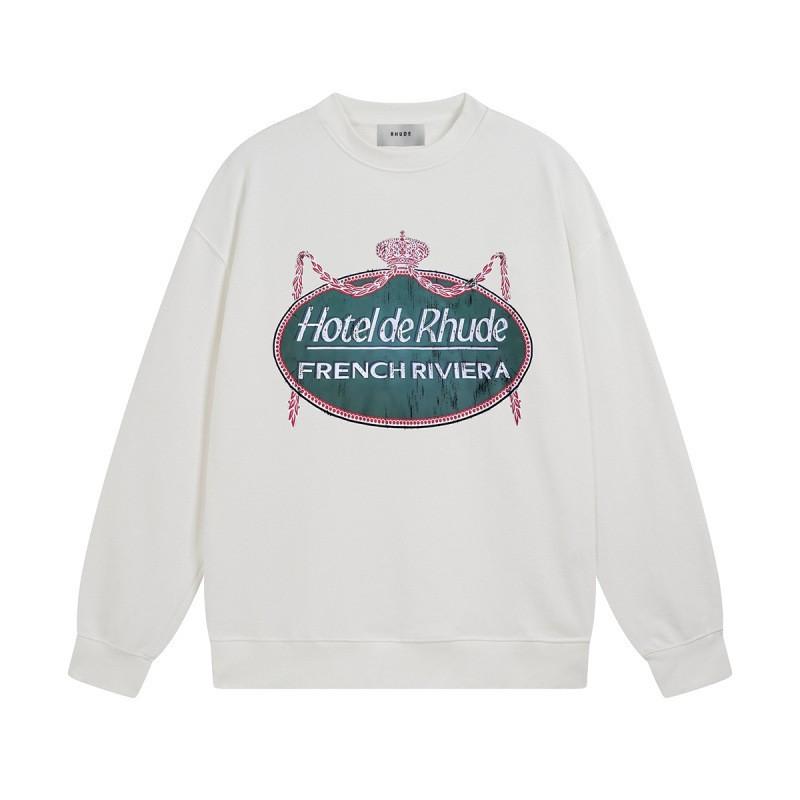 Rhude Vintage Letter Print Oversized Hoodie Men Women Casual Streetwear Sweatshirt