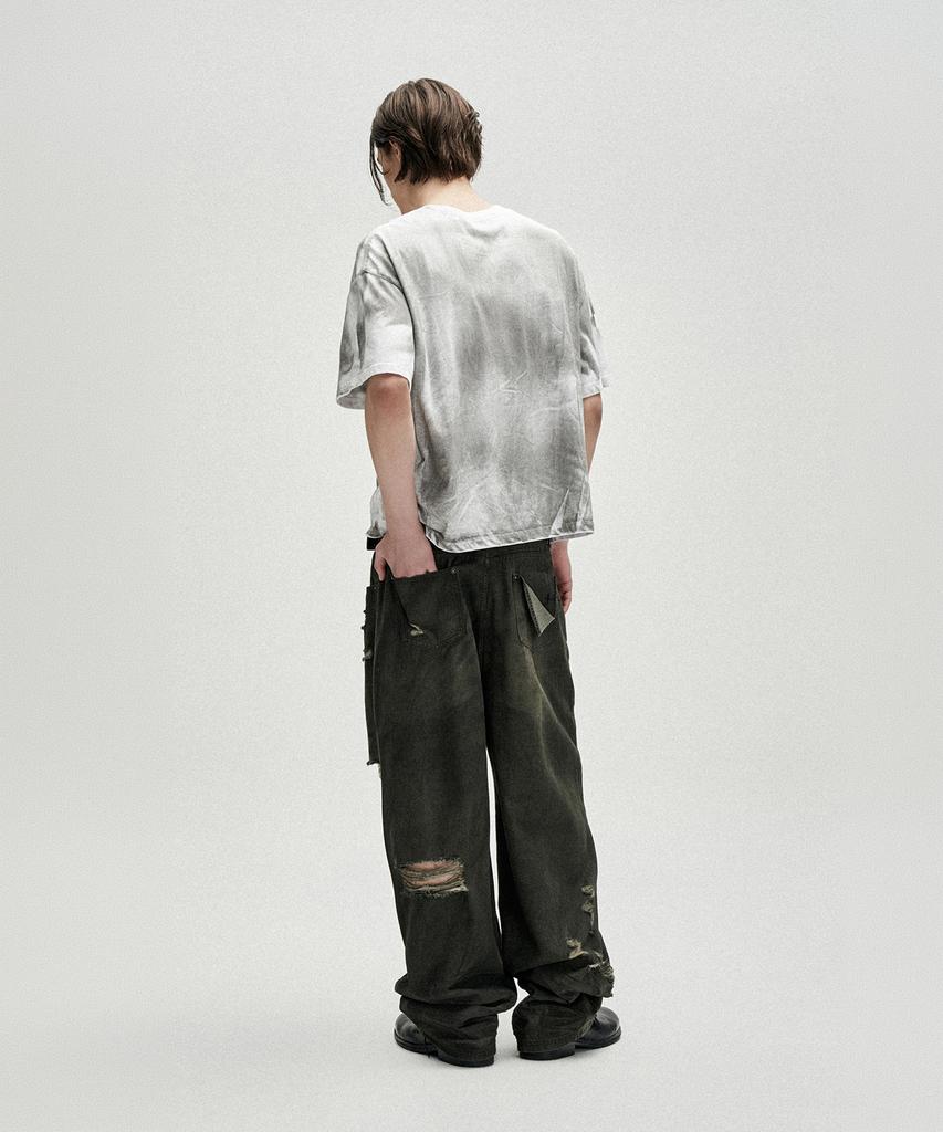 NOT4NERD Candle Residue Oil Washed Loose Cropped T-Shirts - White