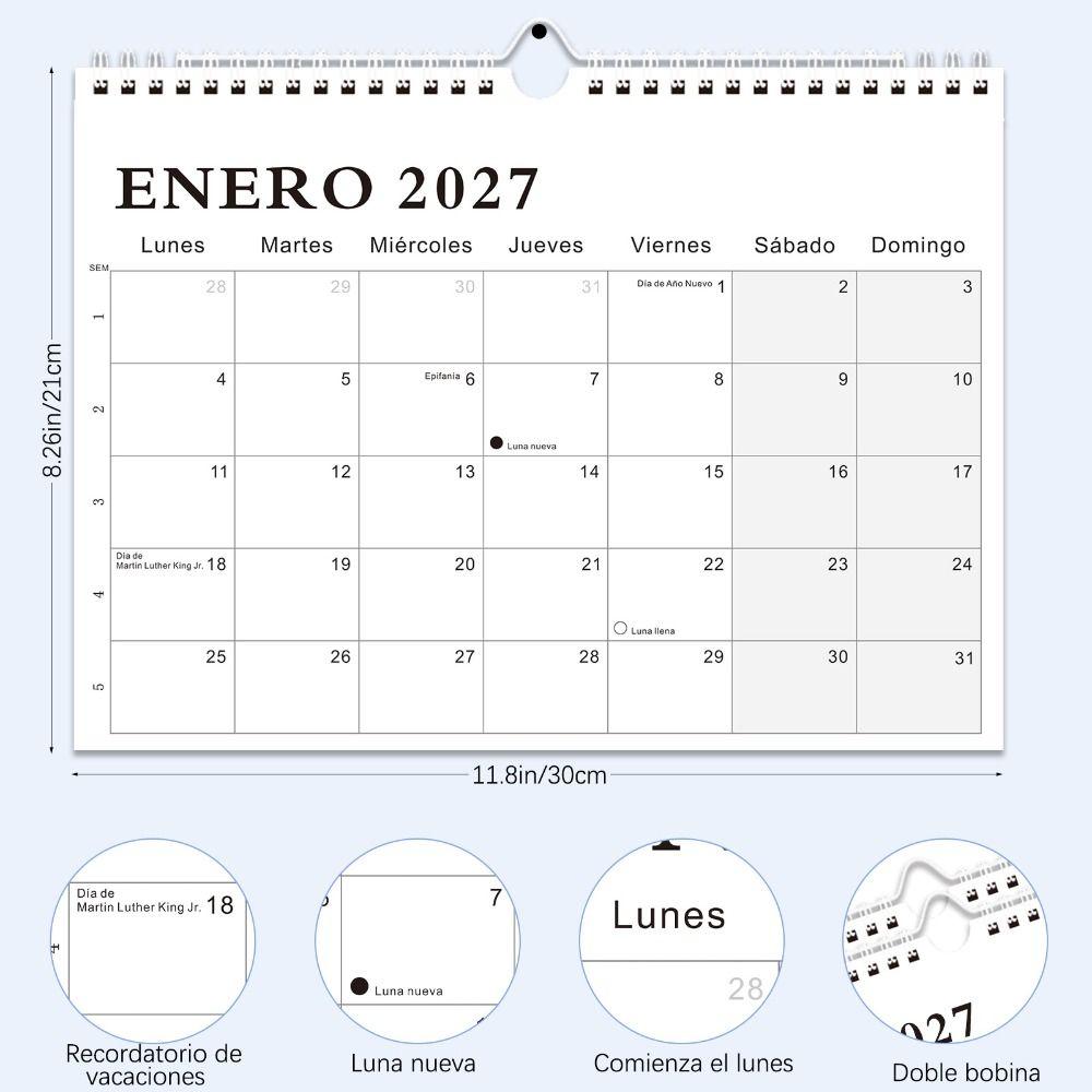 18 Month Spanish Hanging Calendar Jan.2027- Jun. 2028 Planner Calendar Colorful Wall Calendar Home