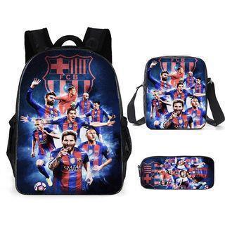 Sac à dos scolaire imprimé Messi pour étudiant Sac à dos Satchel C Luo pour Neymar Ensemble trois pièces