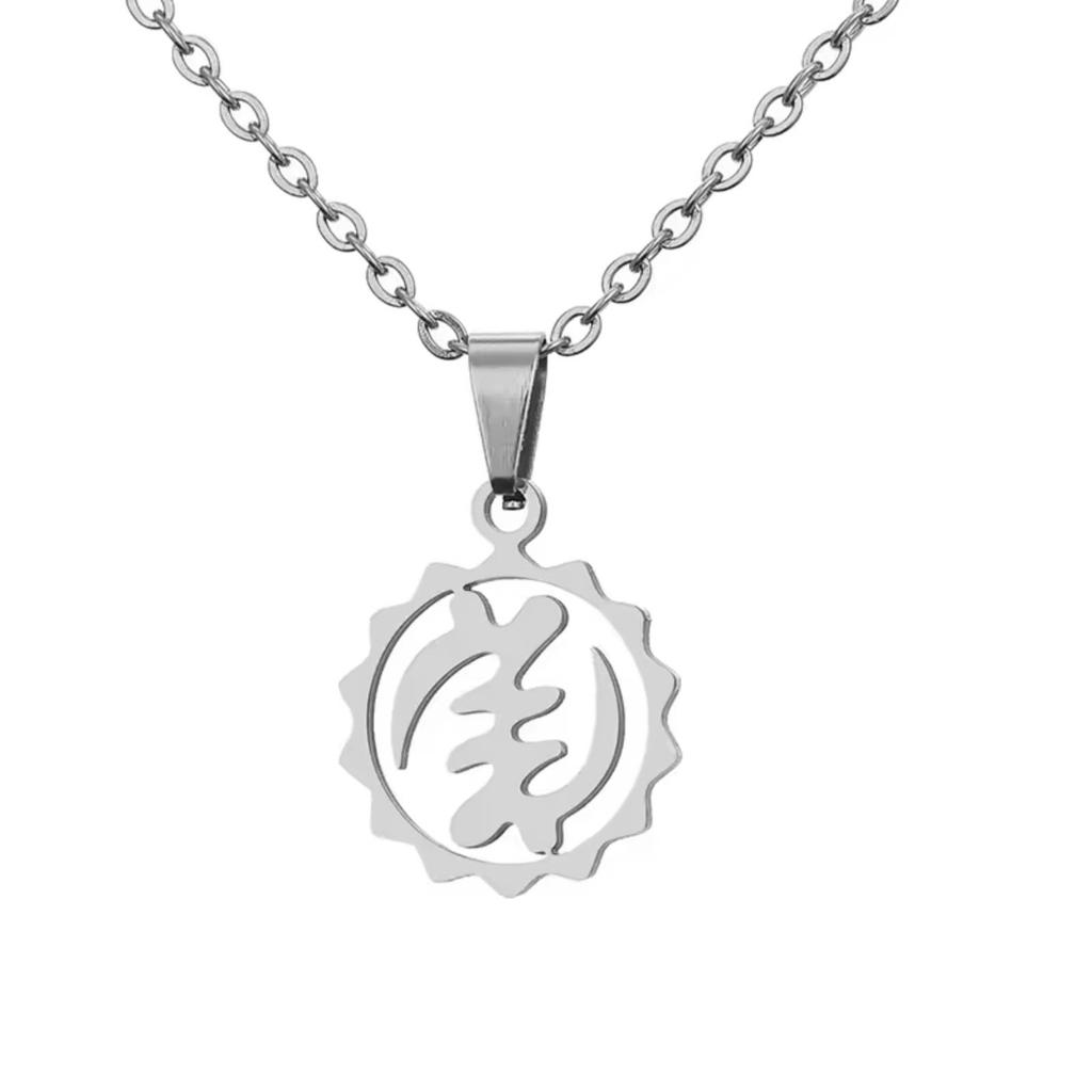 Afrikanischer Adinkra Symbol Anhänger für Damen Herren Ghanesisches Ethnisches Halsketten Schmuck aus Edelstahl Geschenk