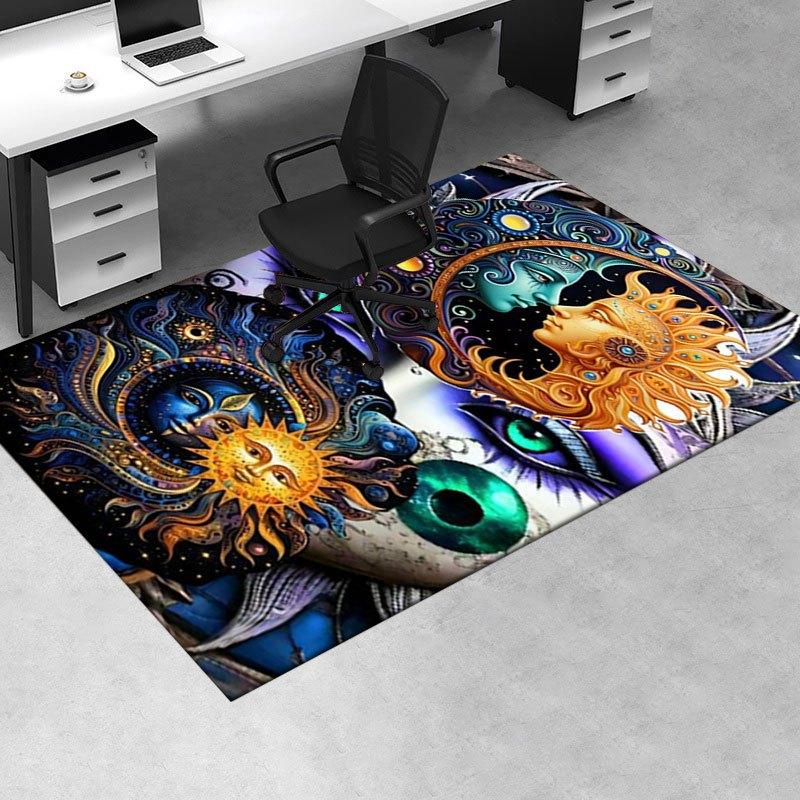 "Colorful Sun & Moon Face Mandala Art Print"Office Mat Home Decor Office Desk Chair Carpet for Office Ph124