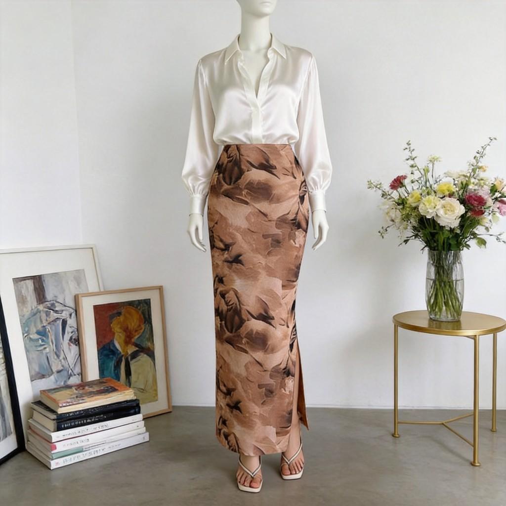 Summer Floral Print Bodycon Skirt With Side Slit For Elegant Ladies Wear