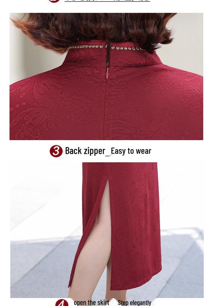 Mom's Autumn Qipao: Elegant Long-Sleeved Dress for Wedding and Banquet