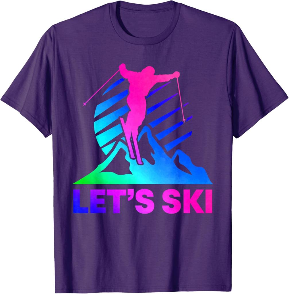 Lets Ski Retro 80s 90s Gradient Graphic TShirt Breathable Cotton Tee