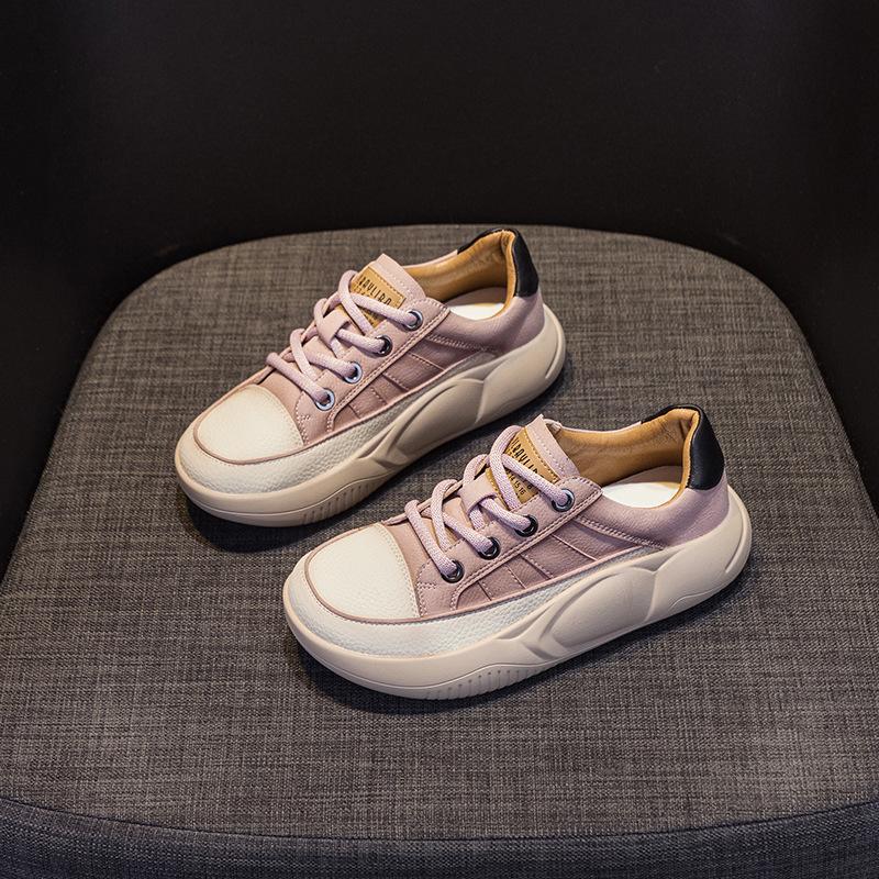 Inner height increase 4cm 2025 summer new leather surface retro soft sole thick sole fashion sports versatile hollow casual shoes