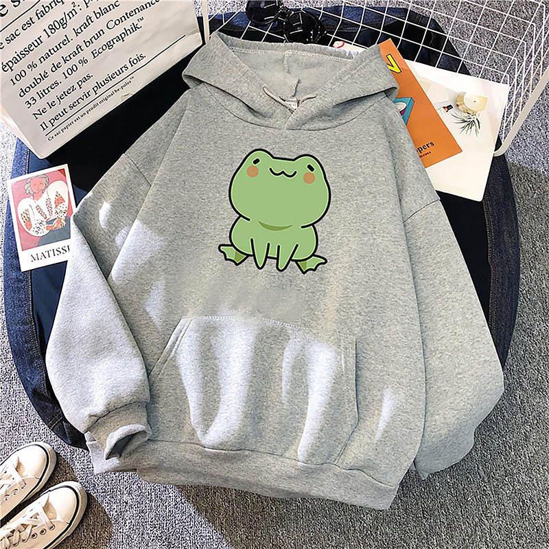 Autumn Hoodie Women's Casual Hooded Sweatshirt Creative Hoodie Matching Streetwear Pattern Frog High Quality Hoodie
