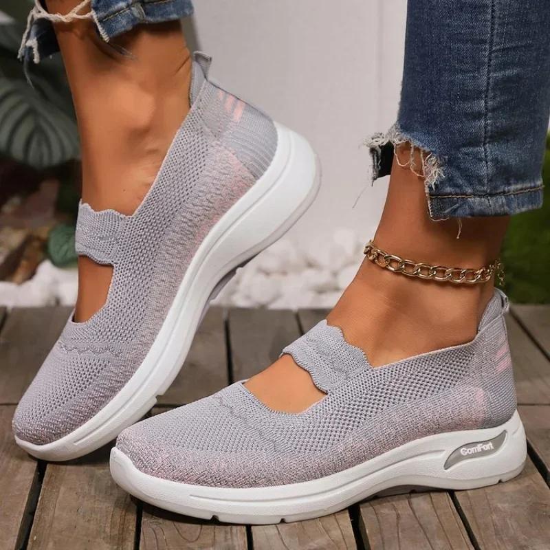 

2024 Лето Новый Сезон Трикотажная Сетка Повседневная Женская ОбувьУдобная И Легкая Обувь Противоскользящая Мягкая Подошва Для Мам Спорт S 41 серебряный