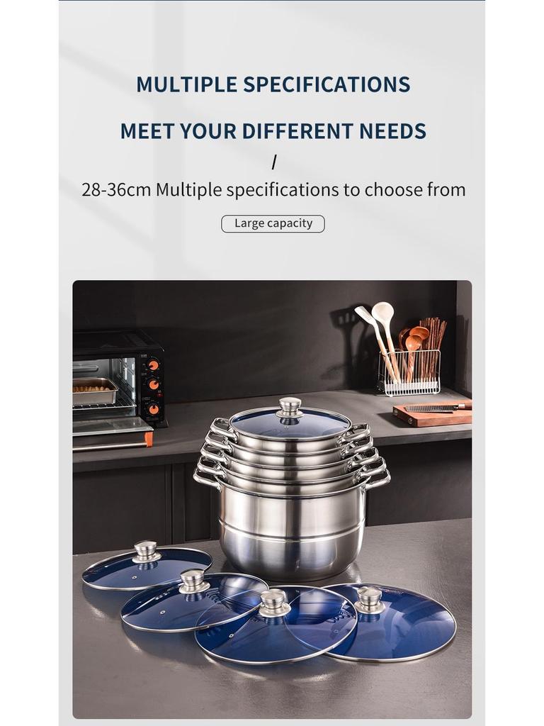 11-Piece Stainless Steel Soup and Steamer Pot Set, Large Sizes 28-36cm for Export Kitchen Cooking