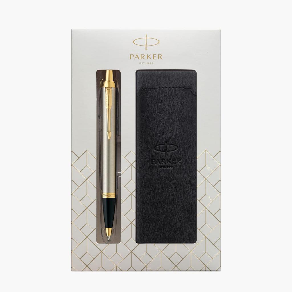 PARKER IM Brushed Metal GT Ballpoint Pen, Medium Nib, Oil-Based, with Pencil Case, Gift Box Set, Officially Imported, 1975642 V1d