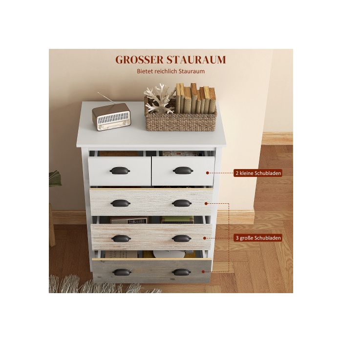 Commode - MUVOE - 5 Tiroirs - Blanc - 70x38x85 Cm - Anti-basculement