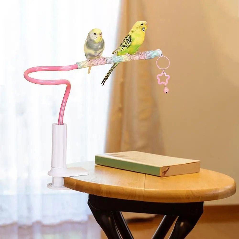 With Bell Bird Perch Stand Stable Paw Grinding Sticks Tabletop Parrot Biting Rod Parakeet Cage
