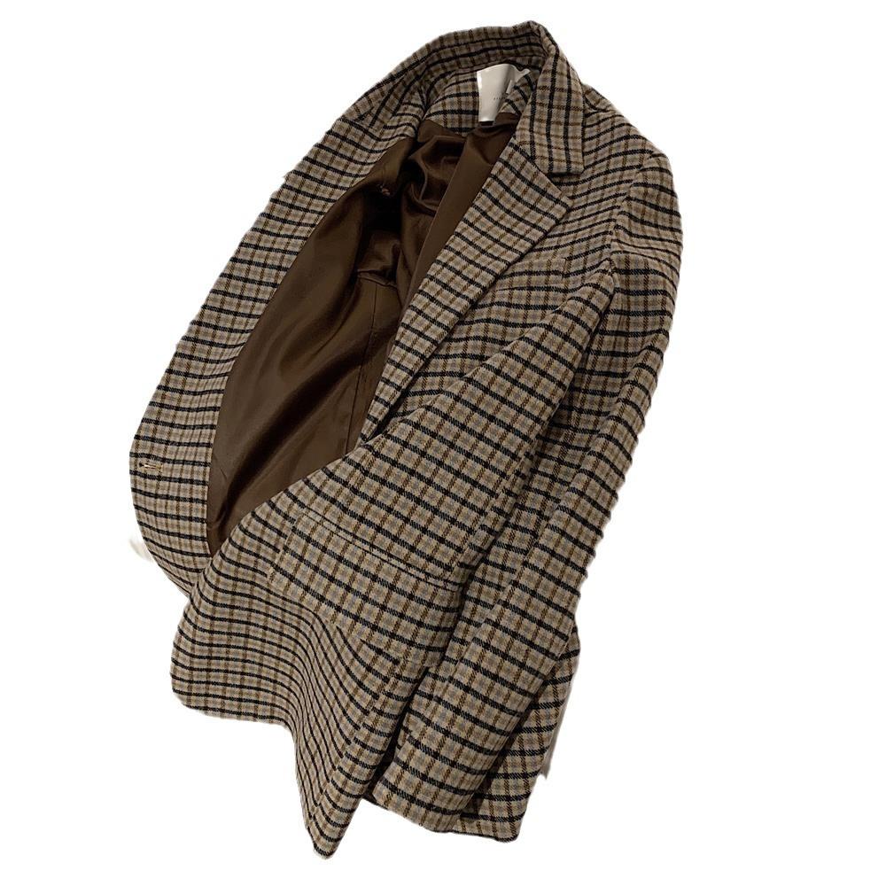 Wollblazer Damen 2024 neuer Winter Retro Britischer Stil karierter kleiner Anzug