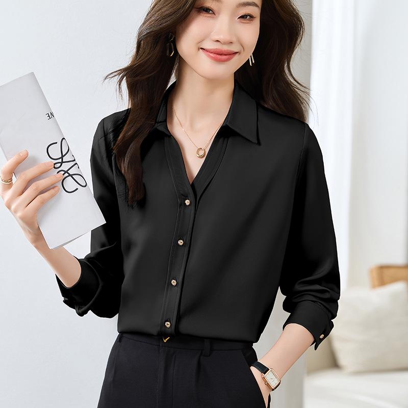 Damen Lila Satin Langarm Designerhemd, Neuer Französischer Stil