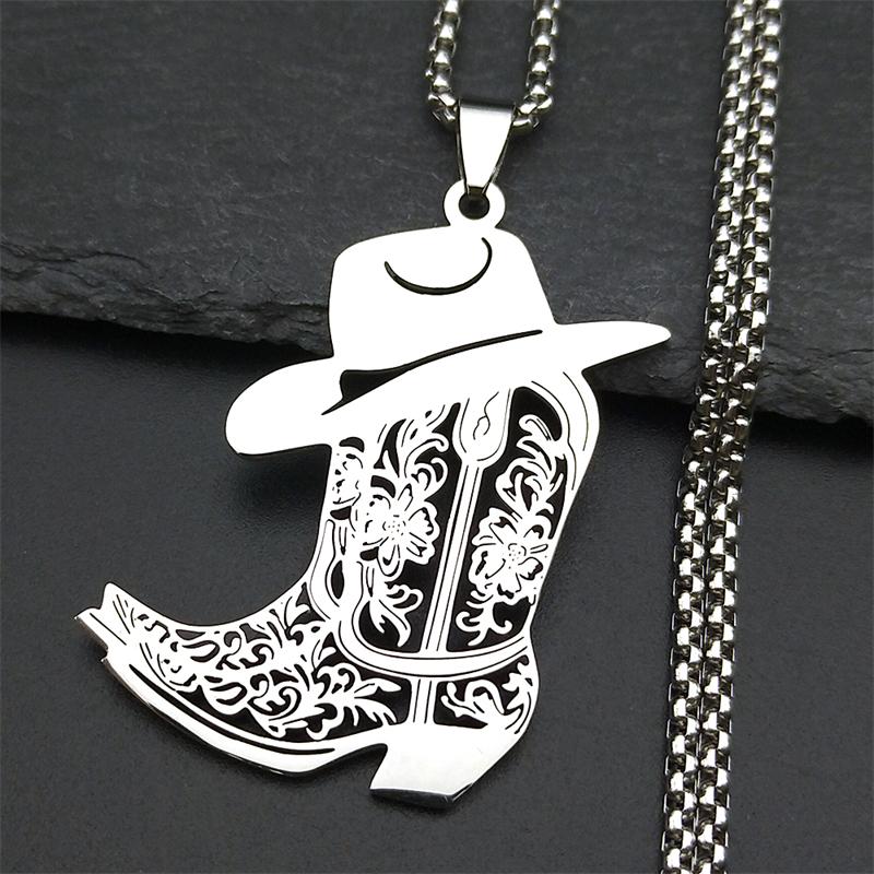 Bohemia West Cowboy Shoes Flower Necklace For Women Men Stainless Steel Hollow Gold Color Fashion Male Chain Jewelry Gifts