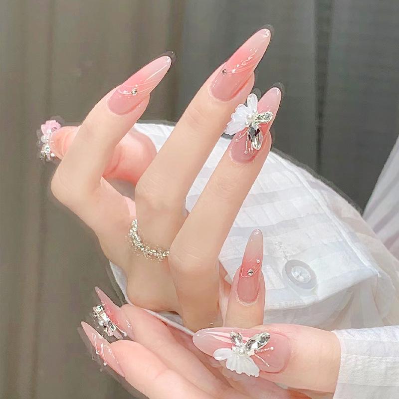 Luxurious Transparent Blush Bubble Rose Press-On Nail Set with Wearable Stickers