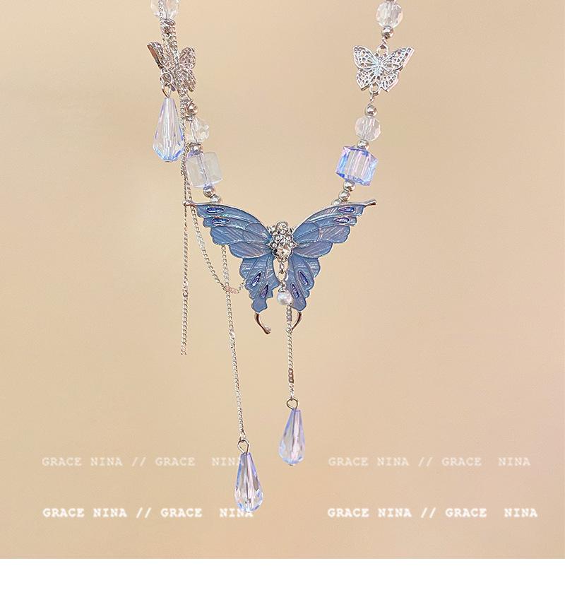 2025 Light Luxury Blue Crystal Butterfly Necklace for Women – Elegant Clavicle Chain Accessory