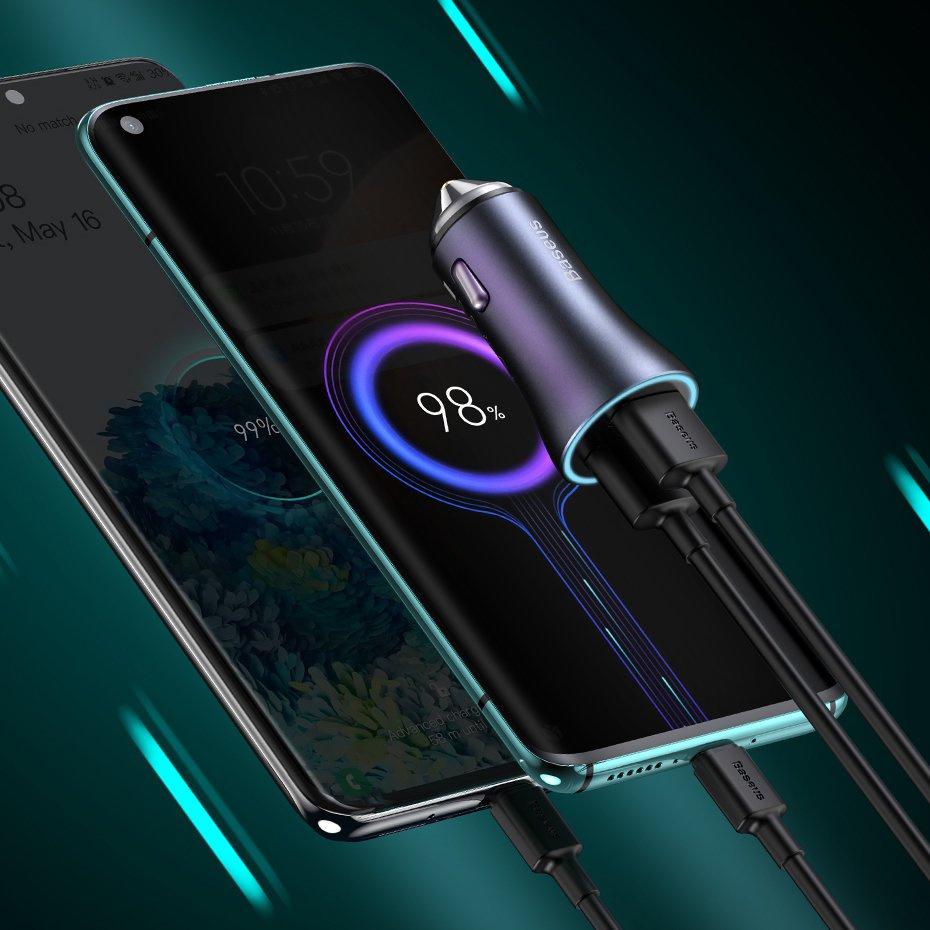 Baseus Pro Dvouportová nabíječka do auta 40W USB-C & USB-A s kabelem - Šedá | Podpora PD QC 4.0+ SCP FCP AFC