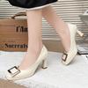 Fashion Women's Slim Heel Shoes Spring New Square Head Shallow Mouth Metal Square Buckle Anti-slip Wear-resistant High Heels