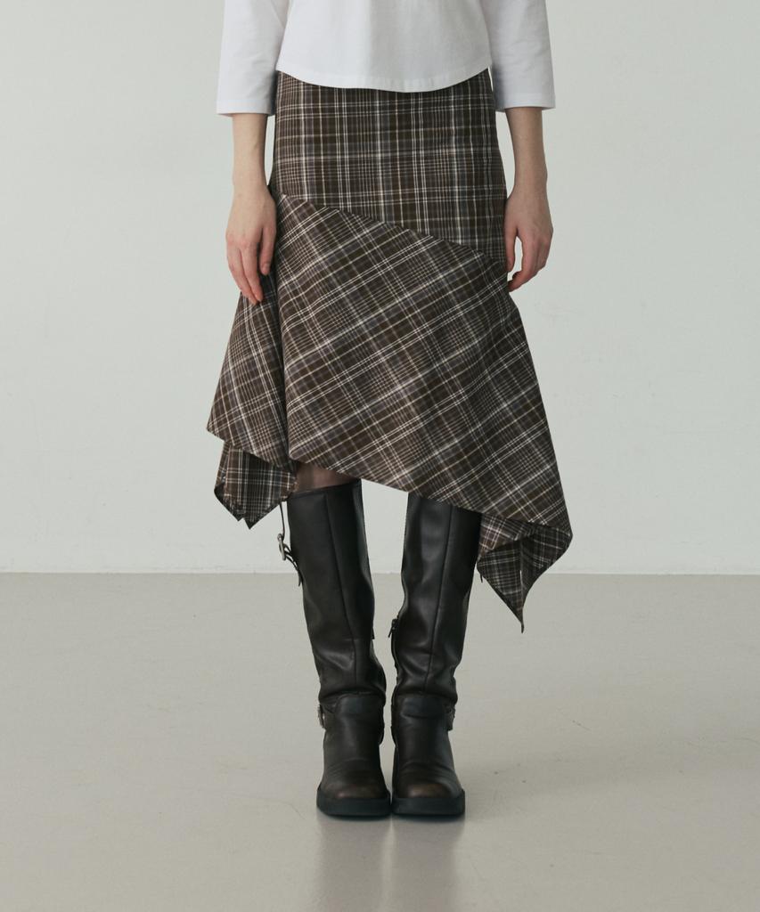 Linte Diagonal Bias Check Skirt Brown