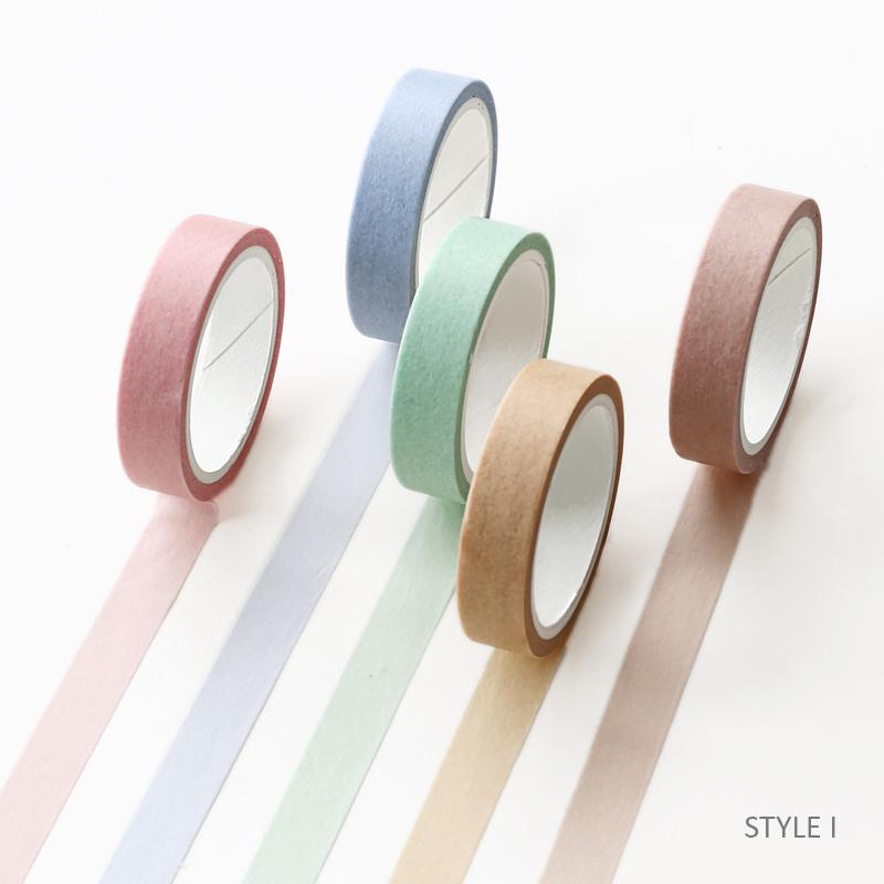 5pcs*5m Solid Color Bullet Journaling Adhesive Tapes Scrapbooking Sticker Masking Tapes Washi Tape Set Stationery Tapes