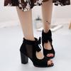 Fish Mouth Sandals 2025 Summer New Thick Heel Bow Sandals Roman Mesh Hollow High Heel Women's Shoes