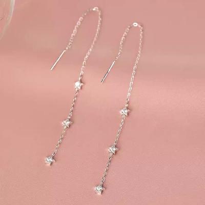 New 925 Silver Star Tassel Earrings Small Five Pointed Star Zircon Long Dangle Earrings Women Fashion Jewelry Gift