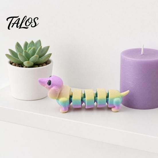 Miniature Dachshund Statue 3D Printed Figurine, Articulated Dog Fidget Toy, Puppy Collectible PLA Figurine Figure with Movable Joints, Desktop