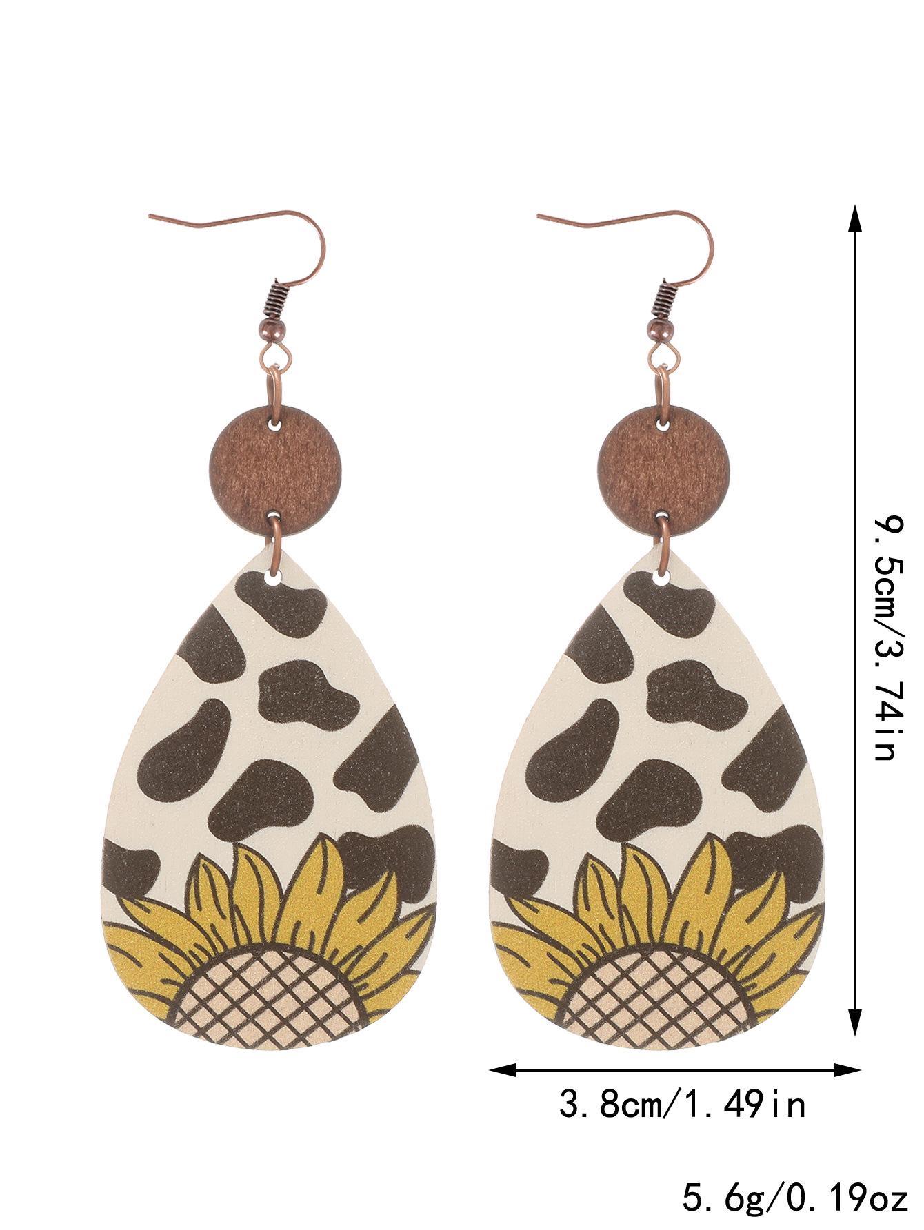 

Western Sunflower Cow Print Retro Wood Grain Lightweight Dangle Earrings