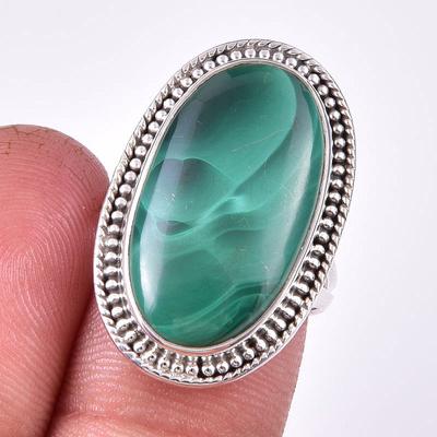Natural Malachite Gemstone 925 Solid Sterling Silver Jewelry Ring Size 7 F1Z22