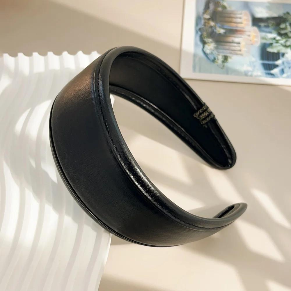 New 2025 Retro PU Leather Hairbands Wide Turbans Non-slip Hoop Headband Elegant Hair Accessories Women Girls Fashion Items Gifts