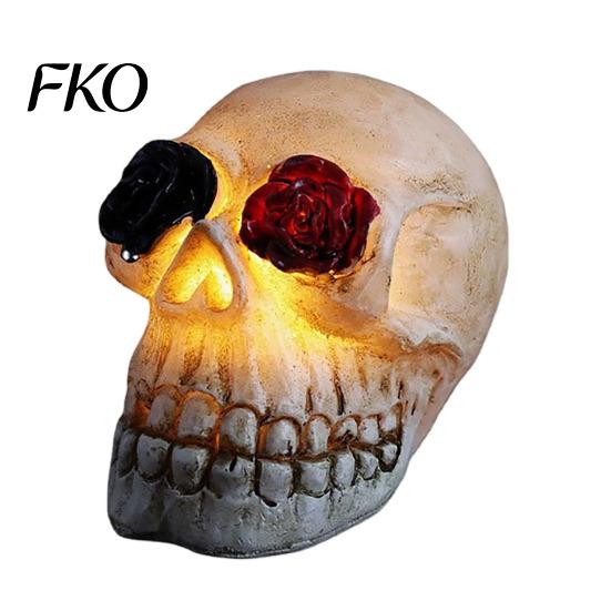 Halloween Umgebungslicht Gotische Schädel Rose Figur, Tag der Toten Harz Party Dekoration Statue, Gruselige Skelettkopf Lampe für Schreibtisch