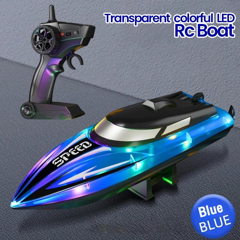 Rc Boat with Colorful Led Light Electric High-Speed Toy Waterproof Racing Remote Control Speedboat Competitive Toy Boy Kids Gift
