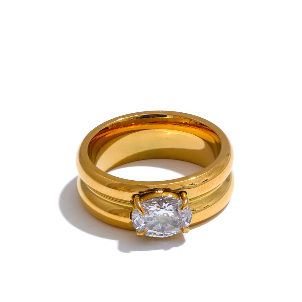 

Yhpup 678# Exquisite Stainless Steel Shiny Zirconia Fashion Metal Ring 18K Gold Color PVD Plated High Quality Versatile Jewelry 6