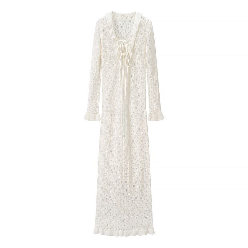 

Zbzr Весна Новинка Женская одежда Западный стиль Французский стиль Мода Темперамент Похудение V-образный вырез На шнуровке Длинный рукав платье White L