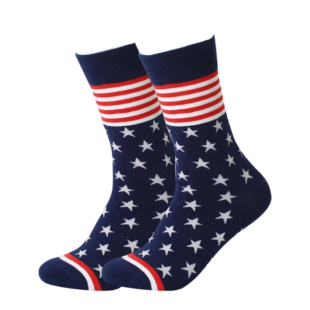 Herren Unabhängigkeitstag Flaggen Socken, Farbblock Streifen Mittelsocken