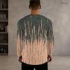 Men Plus Size Round Neck Long Sleeve Printed Gradient Striped Pullover T Shirt Straight Hem