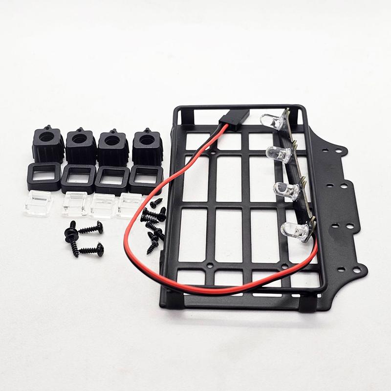 Suporte de Bagagem de Metal Mn82 Rack de Teto Com Luz LED Peças de Atualização Acessórios Modelo de Carro RC Rack de Teto de Simulação Com Quatro Luzes