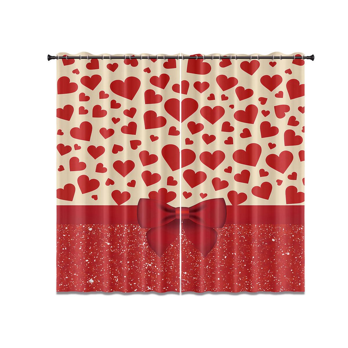 

2pcs Valentine s Day bow print perforated blackout curtain multiple size living room insulation decoration machine washable 100*130 HOOK 1pcs